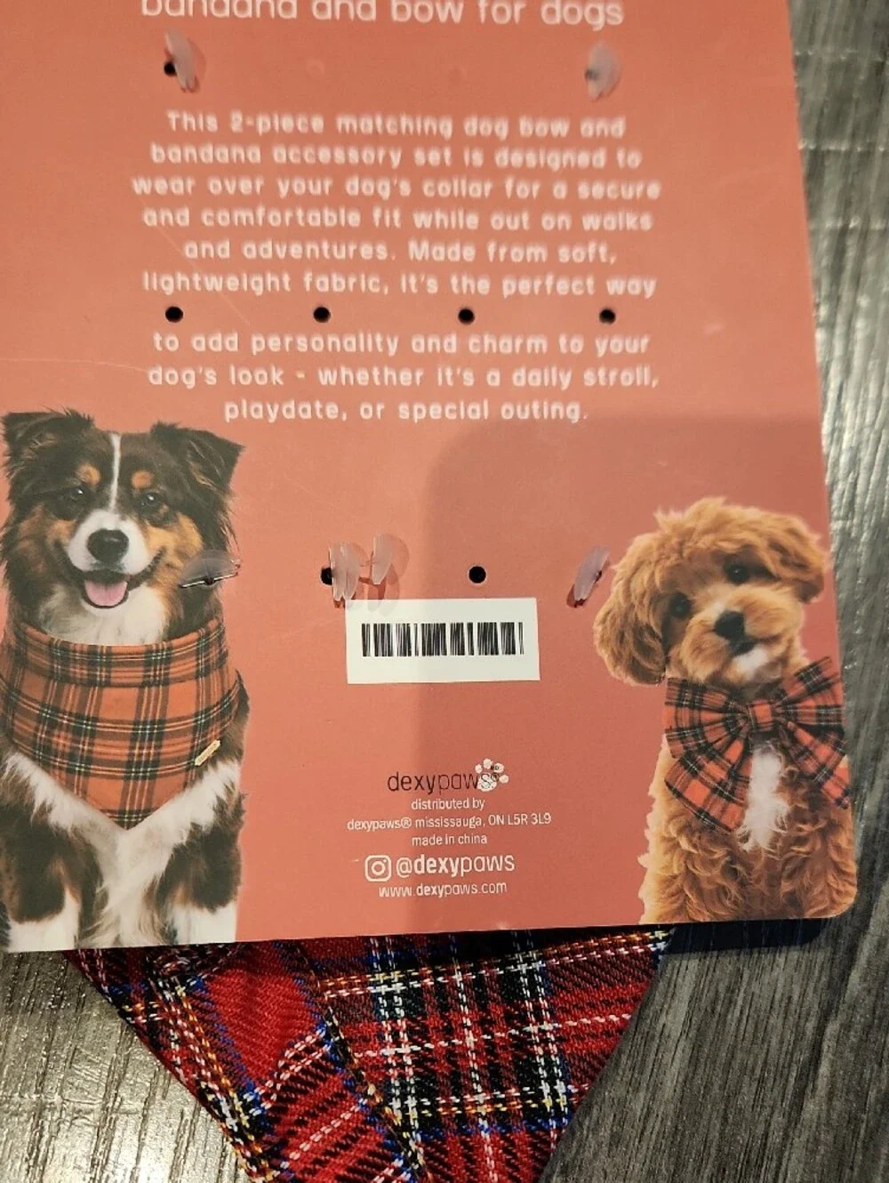 dexypaws Red Plaid 2-Piece Dog Accessory Set - Bandana & Bow